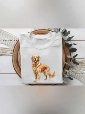 White Pet T-Shirt with Golden Retriever Print